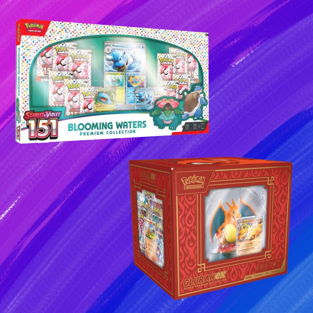 Kombiangebot: Pokémon TCG: 151 - Blooming Waters Collection (EN) + Glurak ex Super Premium Box - Kollektion (DE)