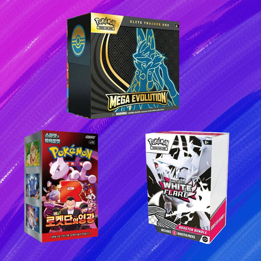 Kombiangebot: Pokémon TCG: Mega Evolution Lucario - Elite Trainer Box / The Glory of Team Rocket - Display / White Flare - Booster Bundle