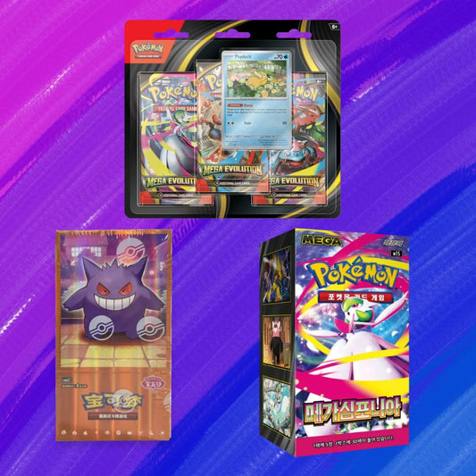 Kombiangebot: Pokémon TCG: Mega Symphonia - Display / Gem Pack Vol. 3 - Display / Mega Evolution - 3 Pack Blister - Psyduck